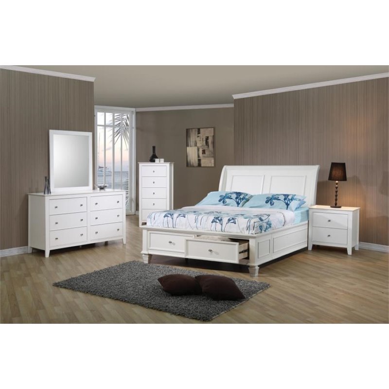 Coaster Selena 4-Piece Wood Full Storage Sleigh Bedroom Set in White