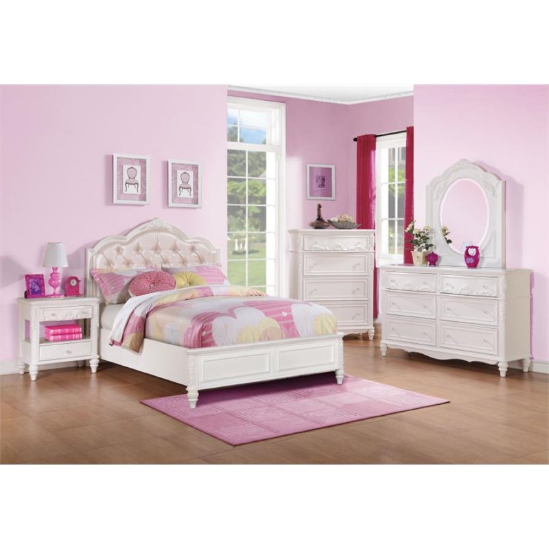 Coaster Caroline 5 Piece Tufted Twin Diamond Bedroom Set In White