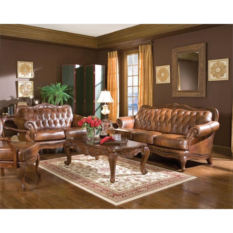 Classic Brown Leather Sofa Set, Victoria Leather Sofa