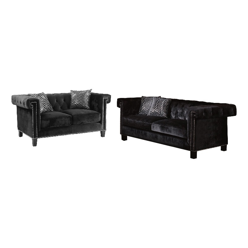 Coaster Reventlow 2Piece Upholstery Tufted Velvet Sofa Set in Black