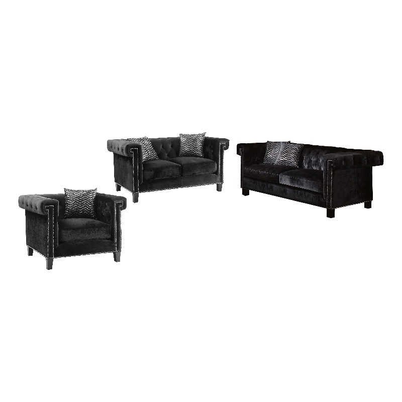 Coaster Reventlow 3Piece Upholstery Tufted Velvet Sofa Set in Black