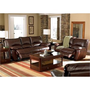 Coaster Leather Reclining Sofa Set in Brown