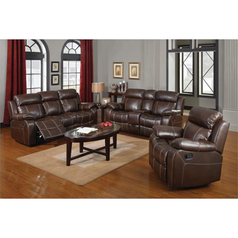 Leather Reclining Sofa Set, Three Piece Reclining Living Room Set