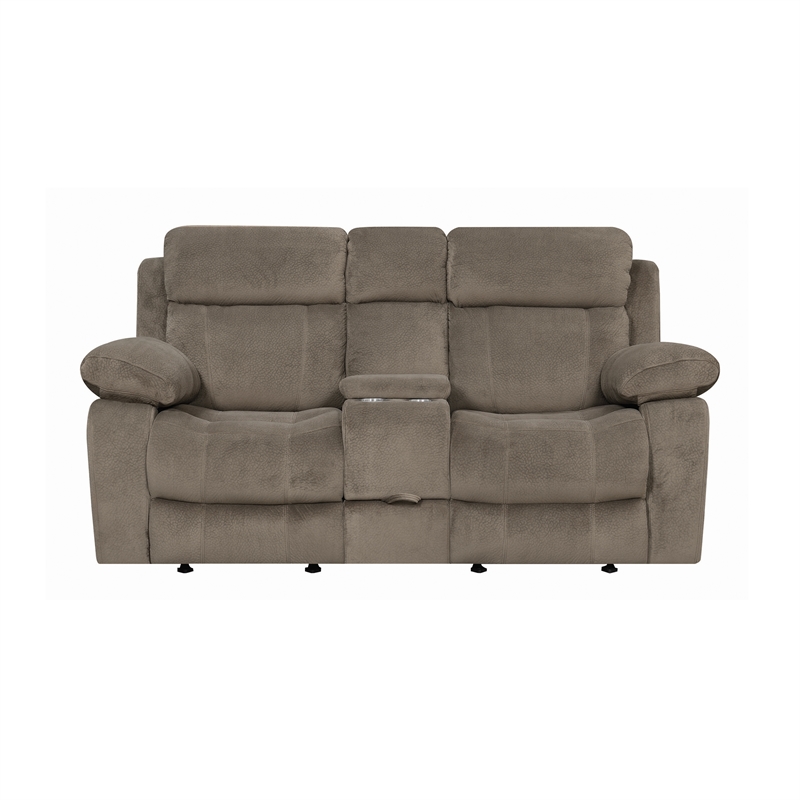 Coaster Myleene 2-Piece Velvet Motion Sofa Set with Drop-down Table in Brown