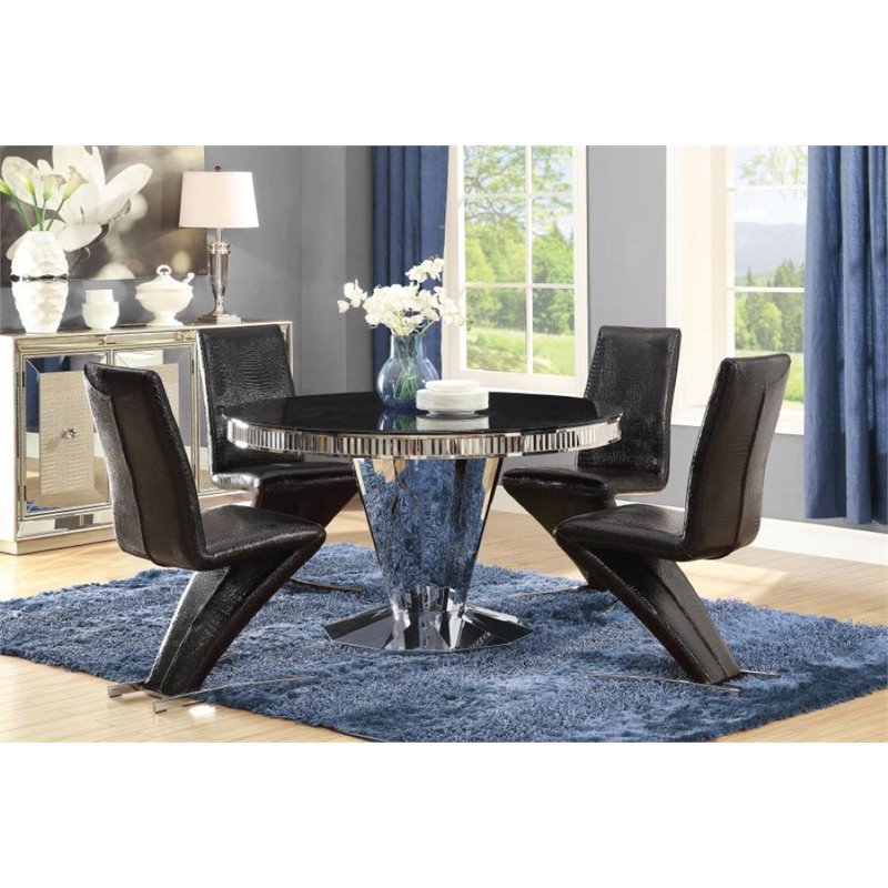 Coaster 5 Piece Round Glass Top Dining Set In Black 105061 S5 Coaster 5 Piece Round Glass Top Dining Set In Black