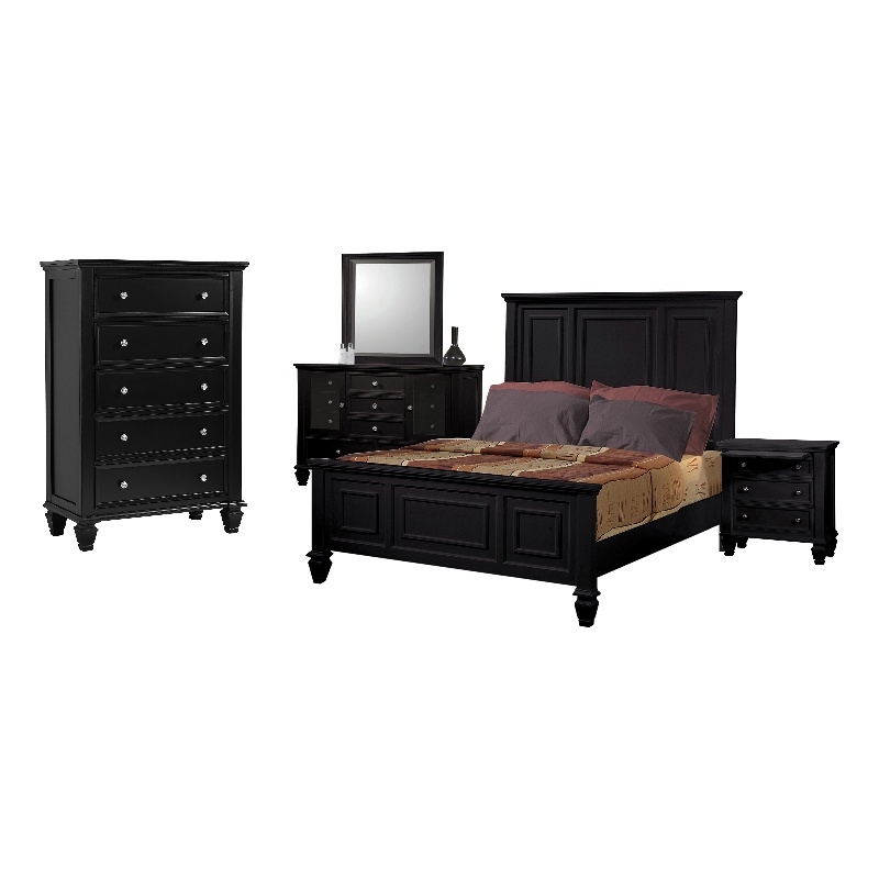 Coaster Sandy Beach 5Piece Wood Eastern King Panel Bedroom Set in Black