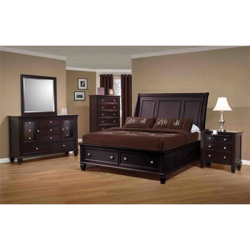 Coaster Sandy Beach 5 Piece King Sleigh Bedroom Set In Cappuccino