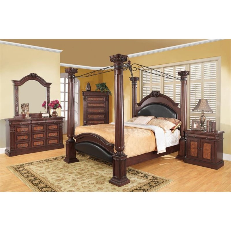 Coaster Grand Prado 4 Piece Queen Canopy Bedroom Set In Cuccino Coaster Grand Prado 4 Piece Queen Canopy Bedroom Set In Cuccino