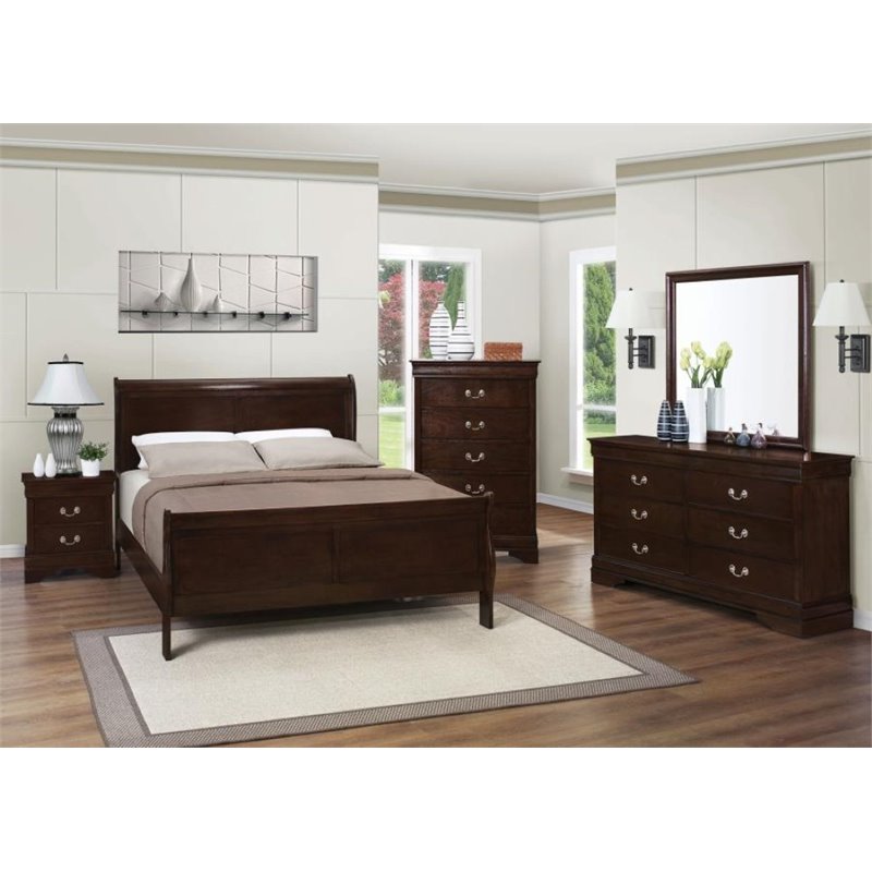 Coaster Louis Philippe 4 Piece Full Sleigh Bedroom Set in Cappuccino