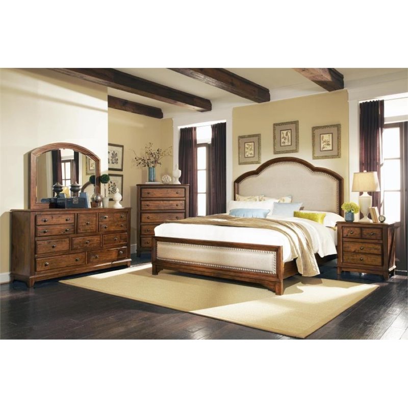 Coaster Laughton 5 Piece Upholstered Queen Panel Bedroom Set