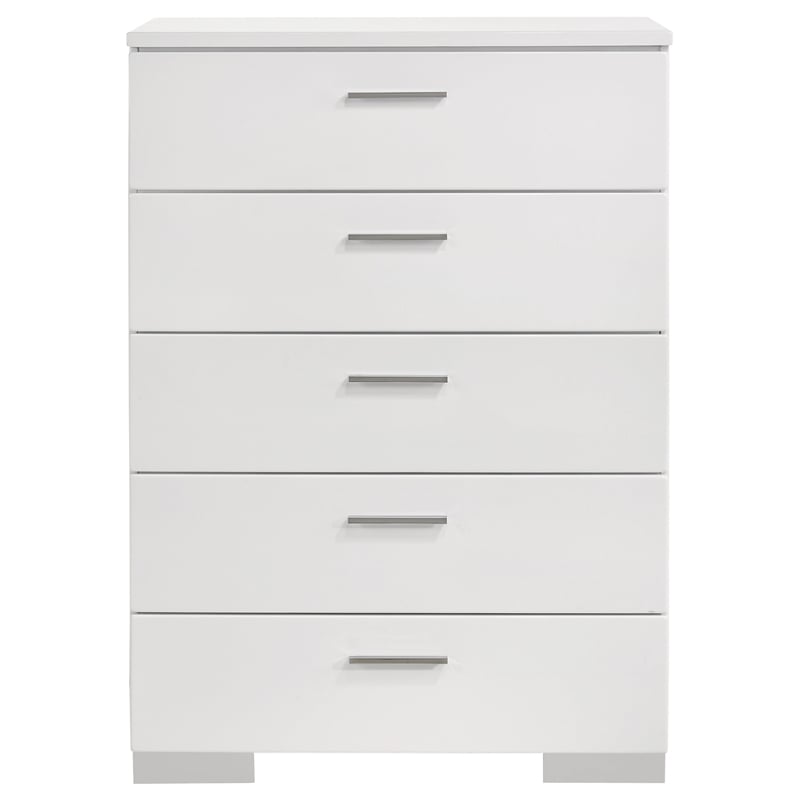 Coaster Felicity 5-piece Wood Eastern King Bedroom Set in White High Gloss