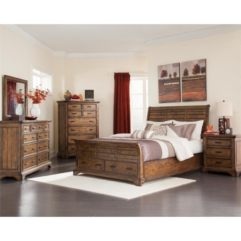 Coaster Elk Grove 5 Piece Queen Sleigh Bedroom Set In Vintage Bourbon