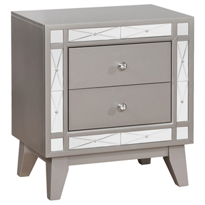 Coaster Leighton Contemporary 2-Drawers Wood Bedroom Nightstand in Silver