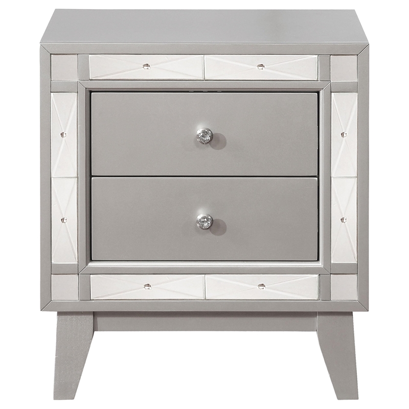Coaster Leighton Contemporary 2-Drawers Wood Bedroom Nightstand in Silver
