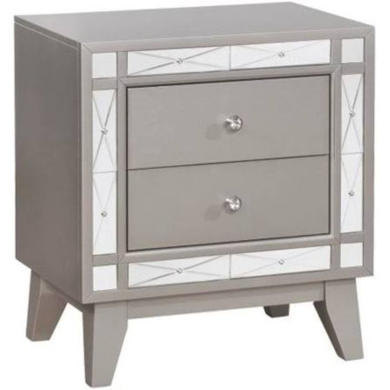 Coaster Leighton Contemporary 2-Drawer Wood Nightstand in Silver