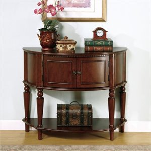 coaster console table with curved front and inlay shelf in brown
