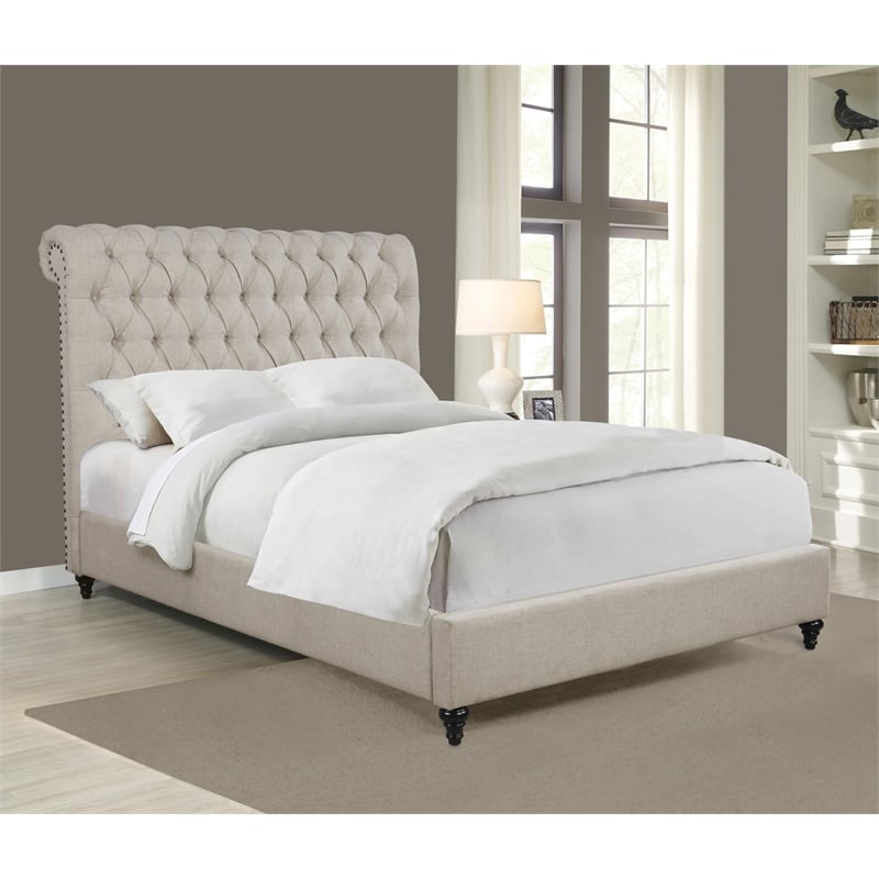 Devon 57-inch Upholstered Full Panel Bed Beige