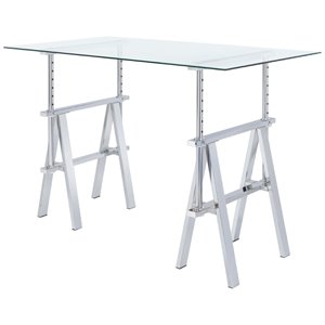 coaster contemporary clear glass top sawhorse standing desk