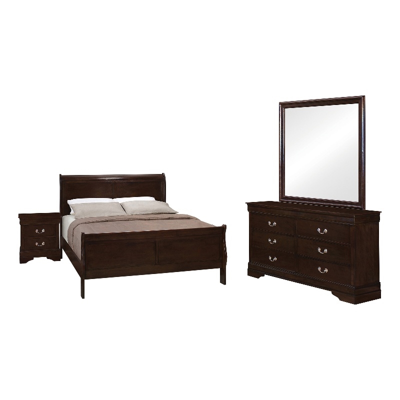 Louis Philippe Cherry Eastern King Sleigh Bed w/Dresser and Mirror New  Furniture Factory Outlet