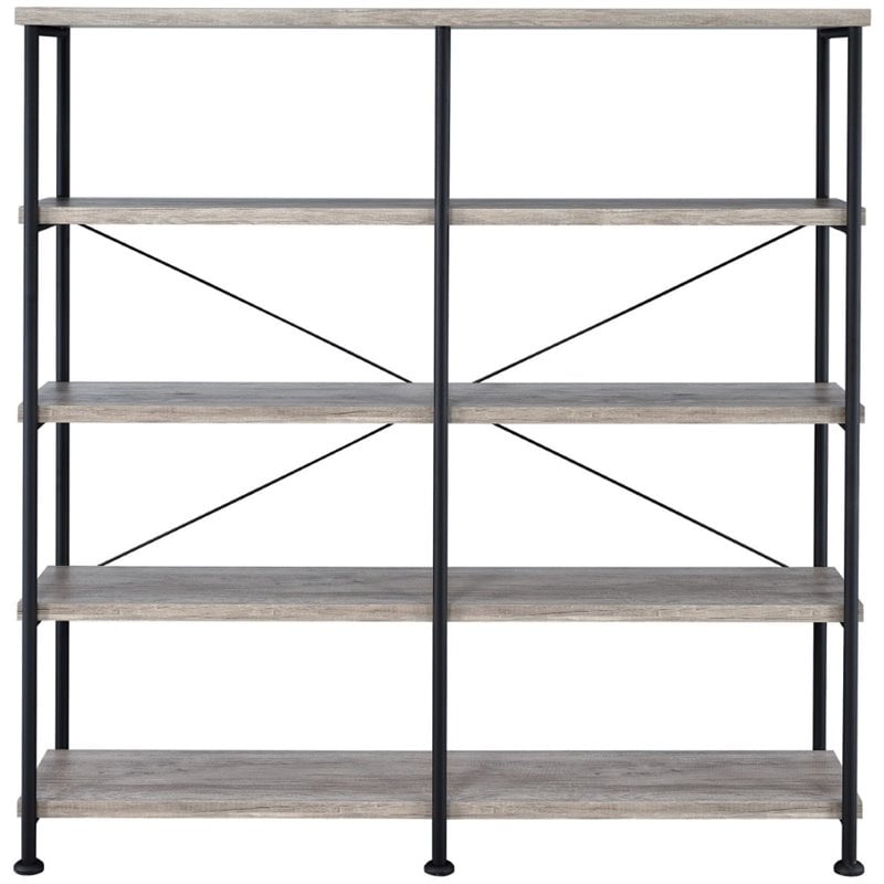 Analiese Engineered Wood 63-inch 4-shelf Double Bookshelf Gray Driftwood