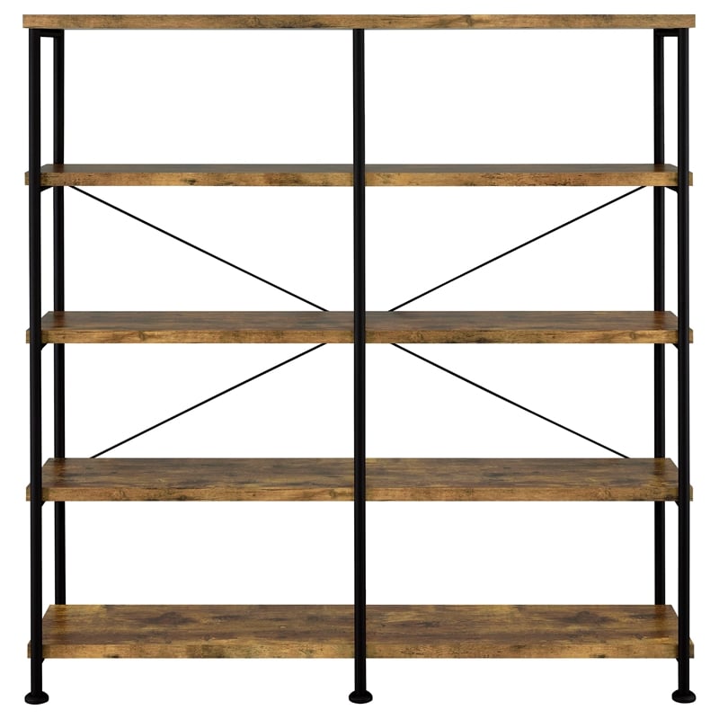 Analiese Engineered Wood 63-inch 4-shelf Double Bookshelf Rustic Nutmeg