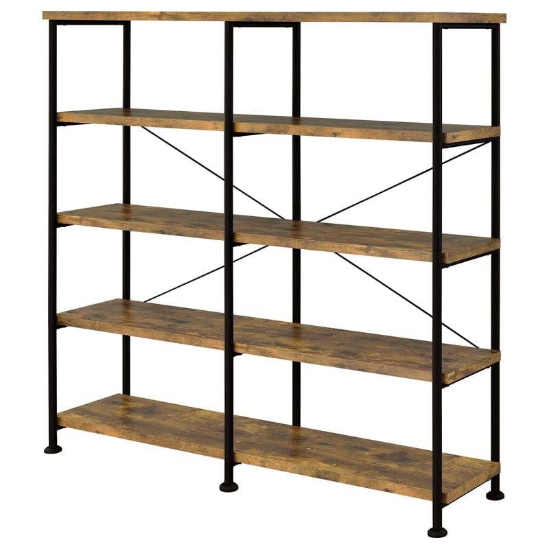 Analiese Engineered Wood 63-inch 4-shelf Double Bookshelf Rustic Nutmeg
