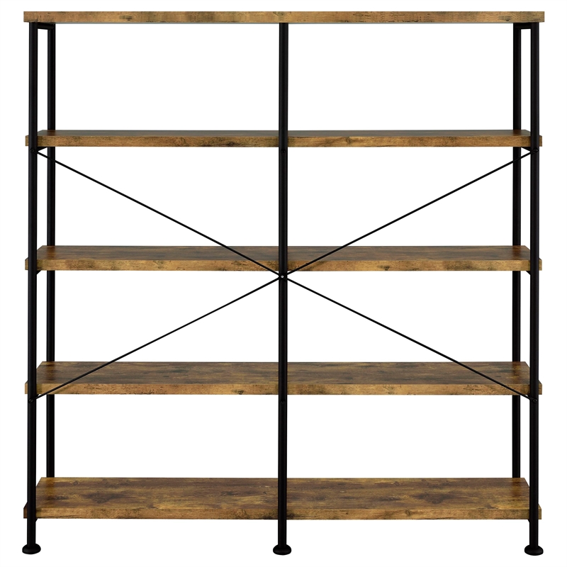 Analiese Engineered Wood 63-inch 4-shelf Double Bookshelf Rustic Nutmeg