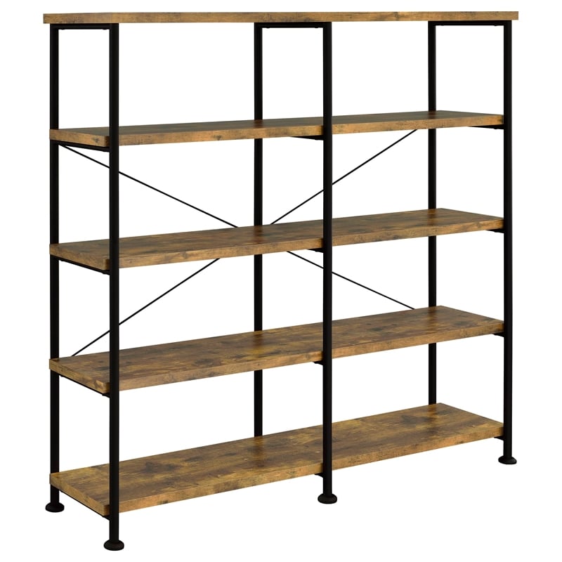 Analiese Engineered Wood 63-inch 4-shelf Double Bookshelf Rustic Nutmeg