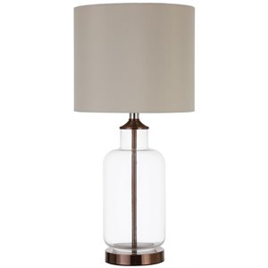 coaster contemporary glass table lamp with drum shade in clear