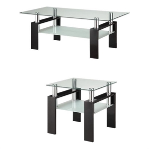 coaster 2 piece glass top coffee table and end table set in black