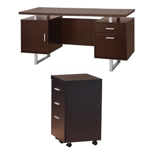 coaster papineau 2pc desk and mobile file cabinet set in brown