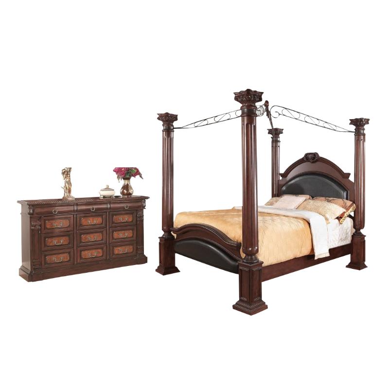 Grand Prado 2 Piece Bedroom Set With Queen Poster Bed And Dresser In Cherry