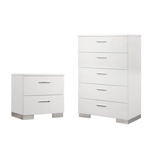 coaster felicity 2pc simple chest and 2 drawer nightstand in white