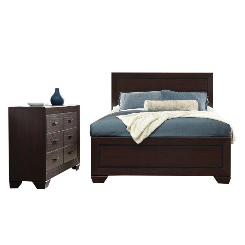 Coaster Fenbrook 2PC Set with Dresser and Queen Bed in Dark Cocoa