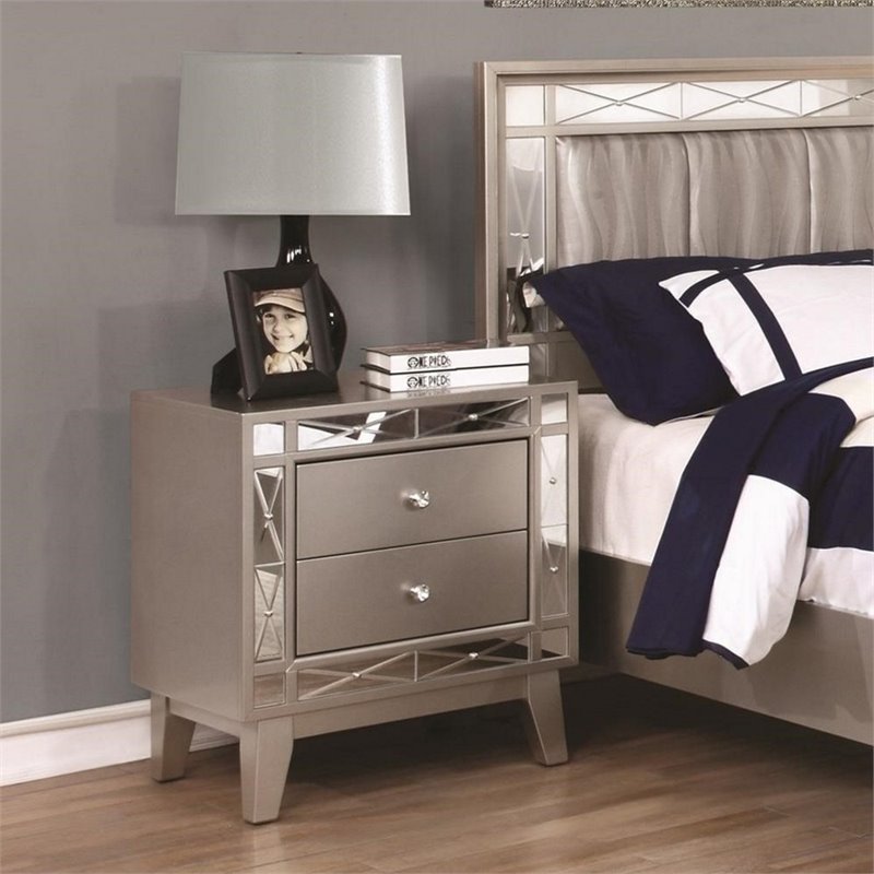 Coaster Leighton 2PC Mirrored Dresser and Nightstand Set in Silver | Cymax  Business