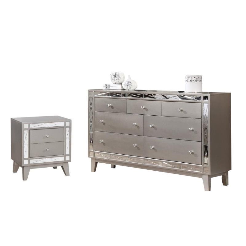 Coaster Leighton 2PC Mirrored Dresser and Nightstand Set in Silver | Cymax  Business