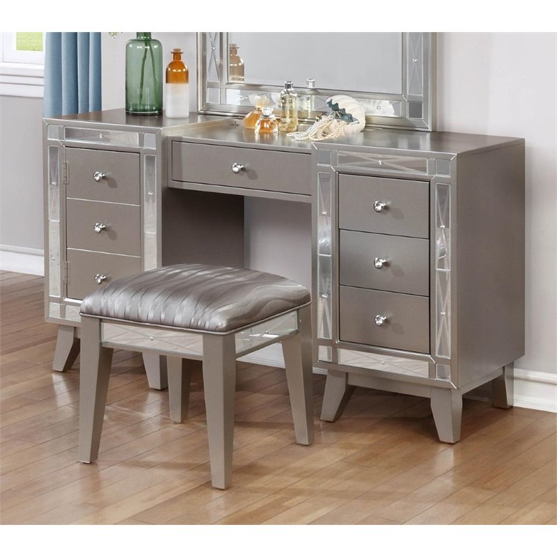 Leighton 3 Piece Mirrored Vanity plus Stool and Dresser ...