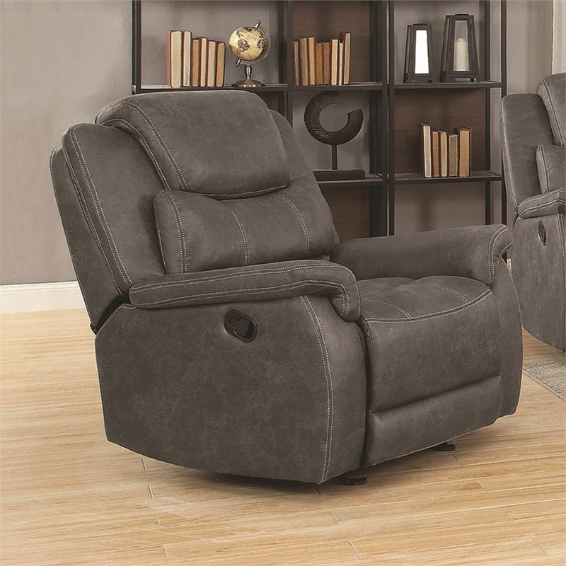 Coaster Wyatt Faux Leather Glider Recliner in Gray