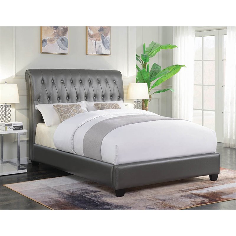 Coaster Siesta Faux Leather Tufted King Sleigh Bed in Charcoal 300694KE