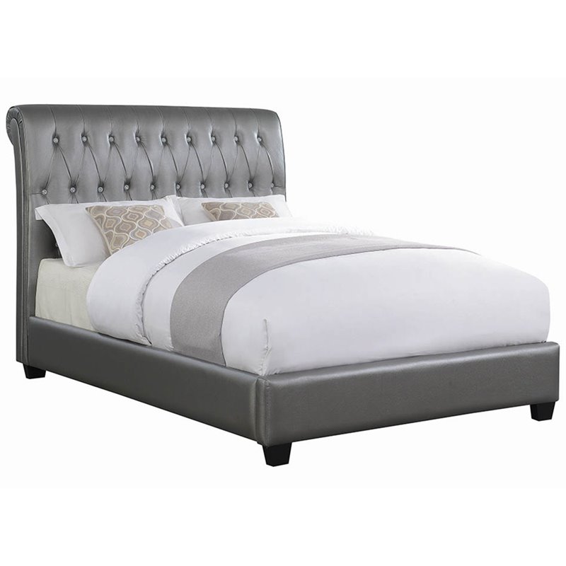 Coaster Siesta Faux Leather Tufted King Sleigh Bed in Charcoal 300694KE