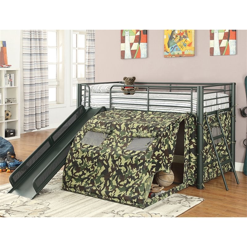 Coaster Camouflage Loft Bed With Slide, Twin Loft Bed With Slide And Tent