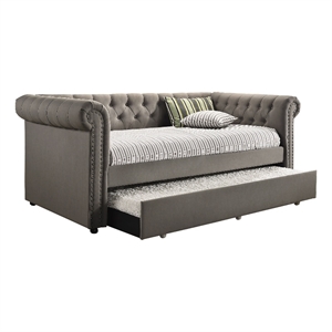 Coaster Kepner Tufted Fabric Upholstered Daybed Gray with Trundle in Gray