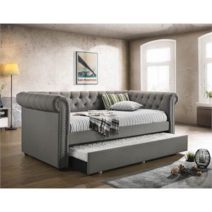 coaster kepner tufted twin daybed with trundle in gray and black