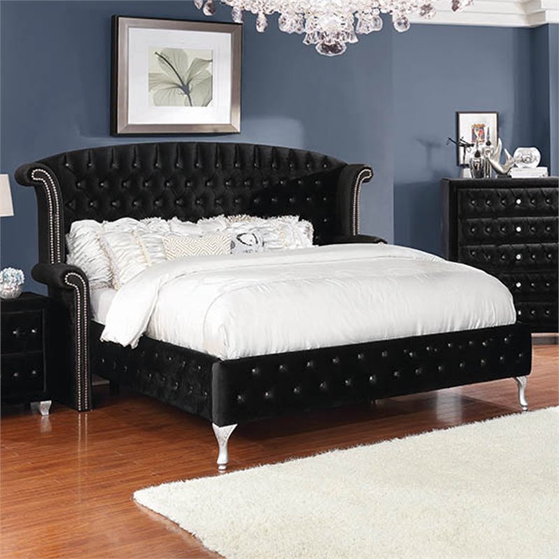 Coaster Deanna Tufted California King Wingback Bed in Black