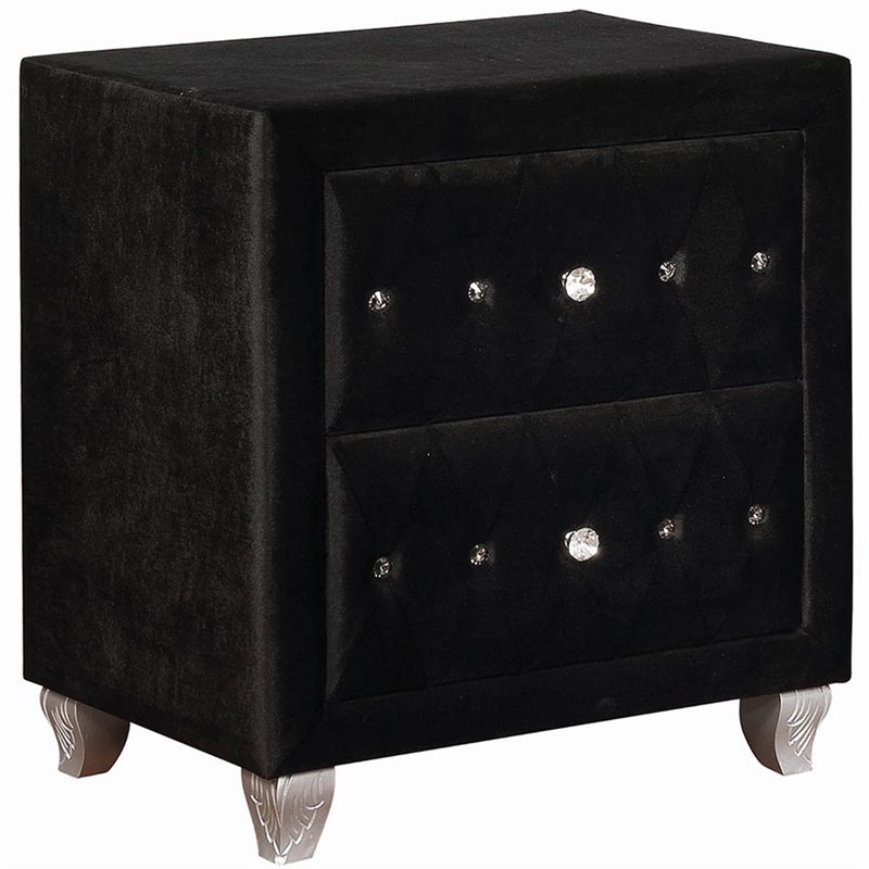 Coaster Deanna 2 Drawer Velvet Nightstand in Black