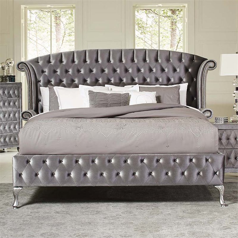 Coaster Deanna 4 Piece King Wingback Bedroom Set in Gray