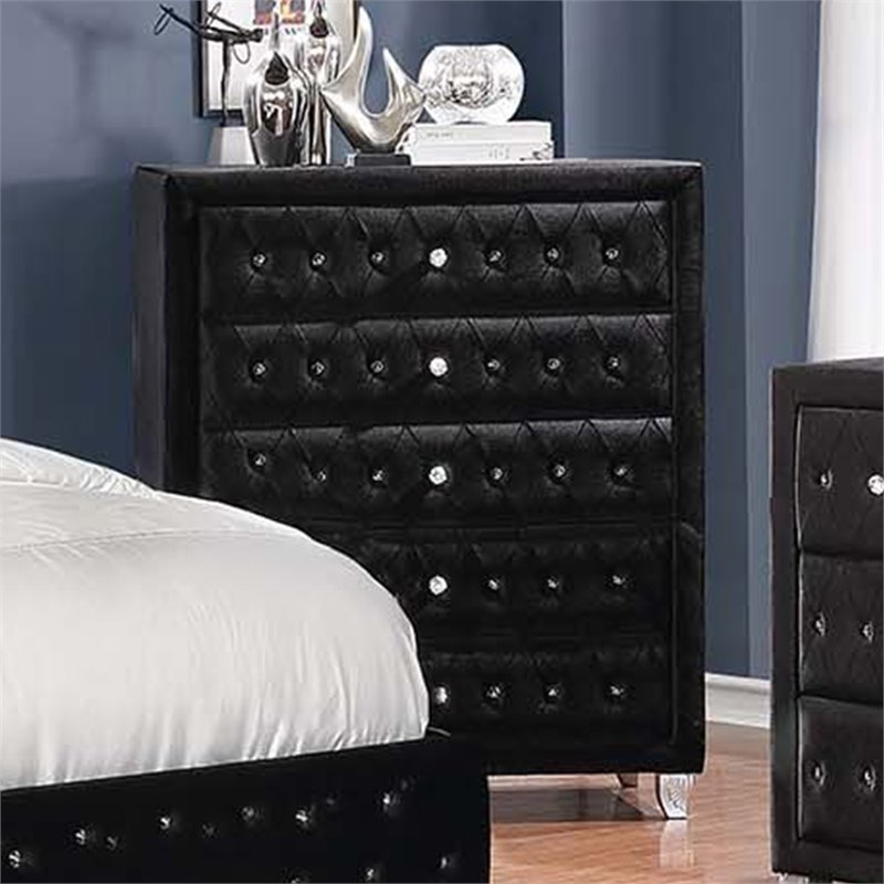 Coaster Deanna Contemporary Velvet 5Drawer Rectangular Chest in Black