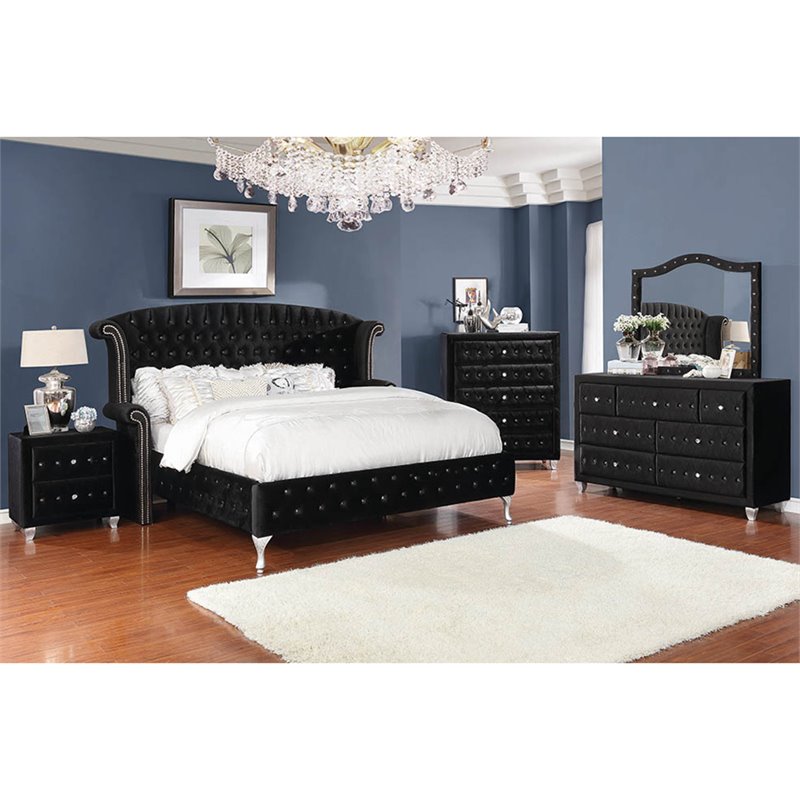 Coaster Deanna 5 Piece King Wingback Bedroom Set in Black