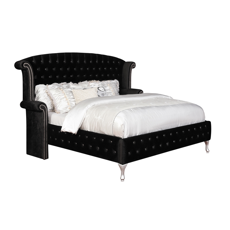 Coaster Deanna 4-Piece Velvet California King Wingback Bedroom Set in Black