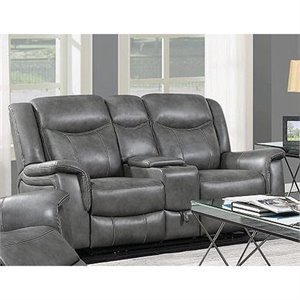 coaster conrad faux leather reclining loveseat in cool gray